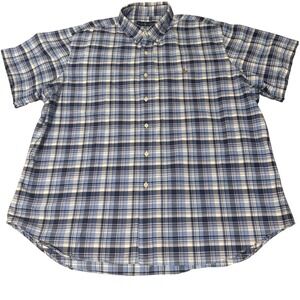 Ralph Lauren Mens XXL Blue Plaid Short Sleeve Button Down Shirt Cotton Pony Logo